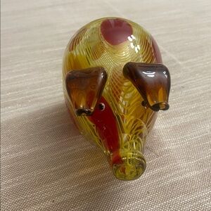 Blown Glass Pig Rea Figurine Paperweight Yellow Red Brown Vintage